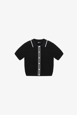 Áo len dệt kim nữ màu đen viền trắng