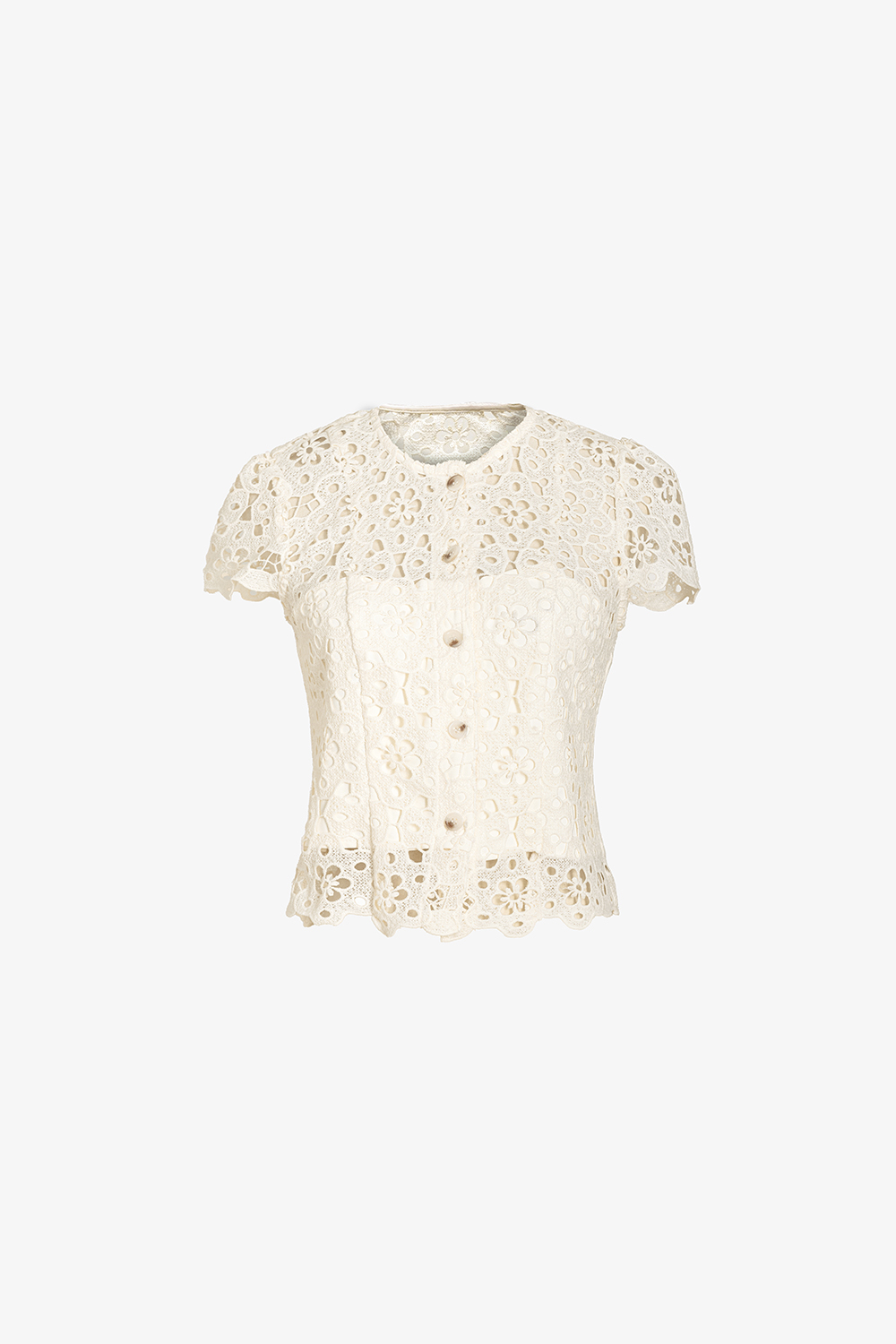 Áo kiểu ren nữ cổ tròn tay ngắn