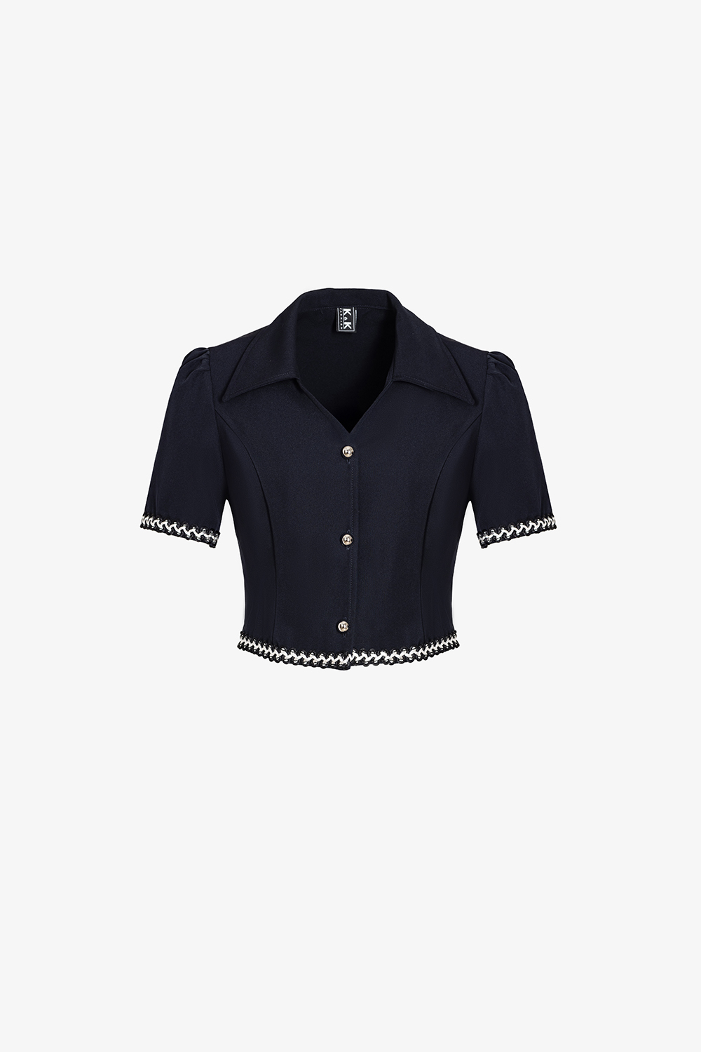 Áo kiểu nữ phối viền dáng ngắn