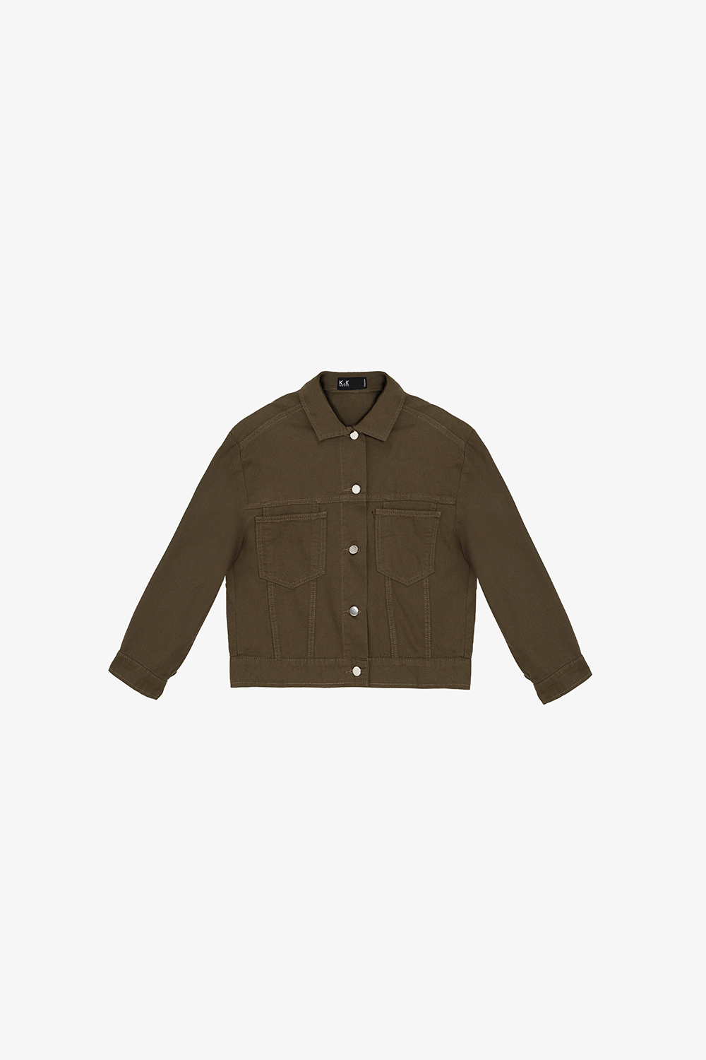 Áo khoác kaki nữ phối nút màu nâu rêu