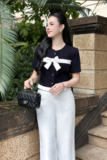 Áo công sở nữ phối nơ kaki nhung