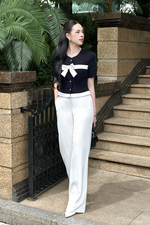 Áo công sở nữ phối nơ kaki nhung