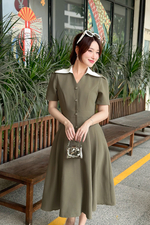 Đầm xòe công sở phối cổ sơ mi trắng