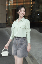 Áo sơ mi công sở nữ kẻ sọc màu xanh