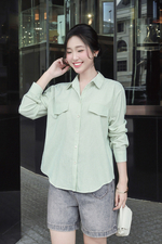 Áo sơ mi công sở nữ kẻ sọc màu xanh