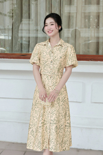 Đầm hoa nhí dáng xòe dài phối thắt lưng