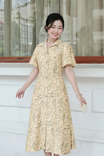 Đầm hoa nhí dáng xòe dài phối thắt lưng