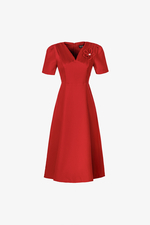 Đầm đỏ dự tiệc dáng dài xòe đính hoa