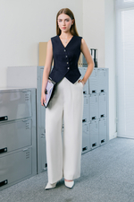 Áo gile tweed dáng ôm xẻ trước