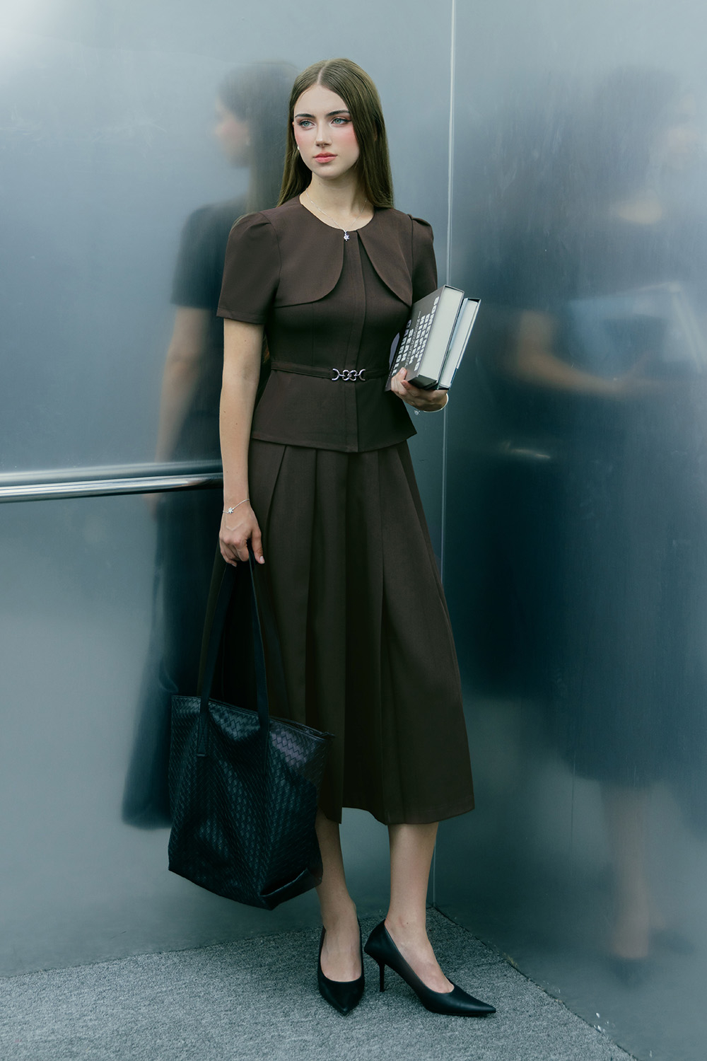 Áo kiểu peplum công sở màu nâu