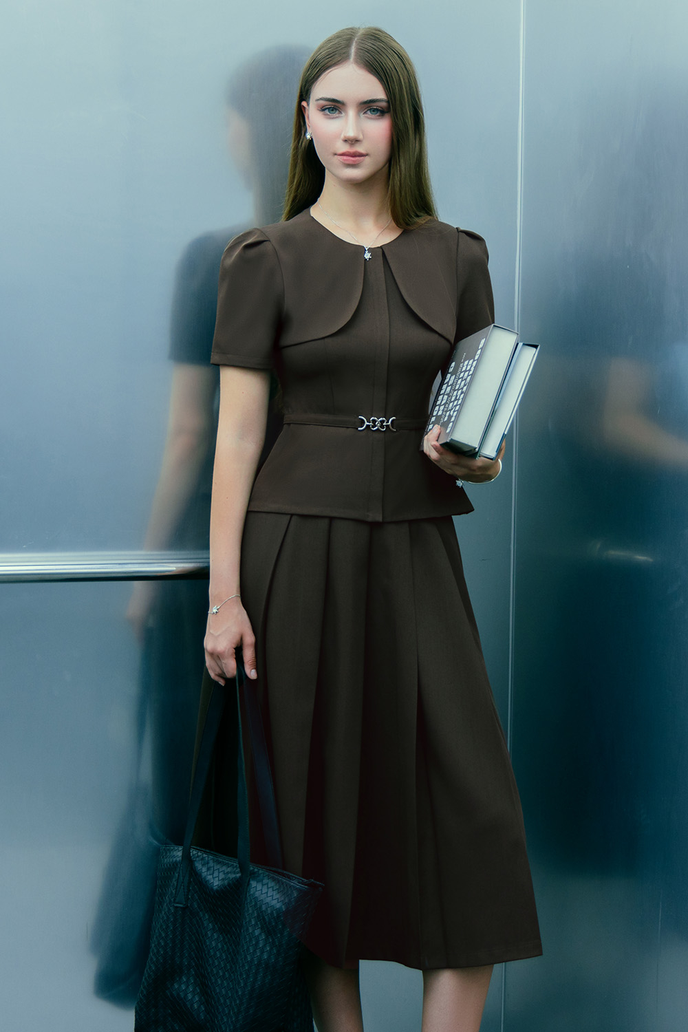 Áo kiểu peplum công sở màu nâu