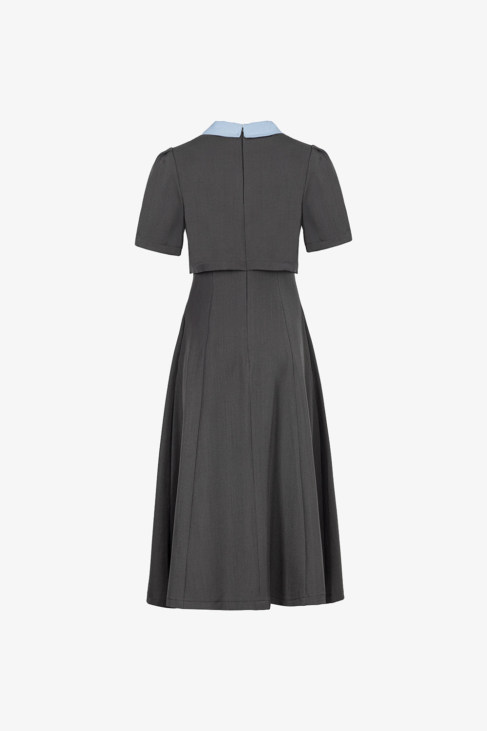 Đầm xòe phối giả áo khoác cổ sơ mi xanh