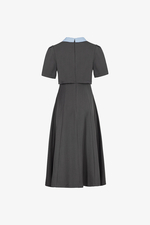 Đầm xòe phối giả áo khoác cổ sơ mi xanh