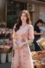 Đầm xoè hoa hồng đính hoa thủ công