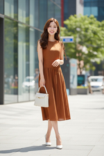 Đầm voan tơ dáng xòe nhấn eo