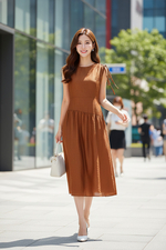 Đầm voan tơ dáng xòe nhấn eo