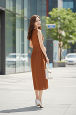 Đầm voan tơ dáng xòe nhấn eo