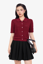 Áo thun dệt kim cổ polo màu đỏ đô