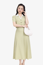 Chân váy xòe công sở caro nhí xanh