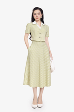 Chân váy xòe công sở caro nhí xanh