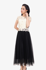 Chân váy lưới xòe dập ly màu đen