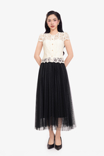 Chân váy lưới xòe dập ly màu đen