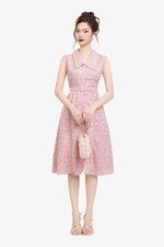 Đầm voan hoa nổi dáng chữ A sát nách