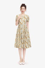 Đầm xòe xếp ly hoa kèm thắt lưng