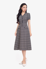 Đầm tweed chữ A cổ V tay ngắn