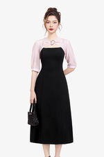 Đầm đen công sở dáng chữ A phối hồng