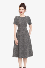 Đầm tweed dáng xòe phối viền