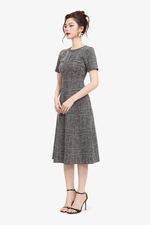 Đầm tweed dáng xòe phối viền