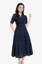 Đầm xô thêu dáng xòe dài