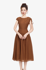 Đầm voan tơ dáng xòe nhấn eo