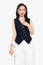 Áo gile tweed dáng ôm xẻ trước