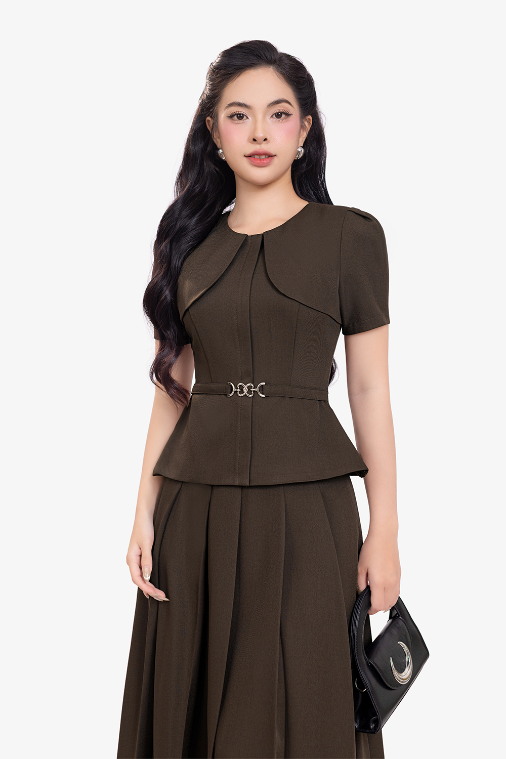 Áo kiểu peplum công sở màu nâu