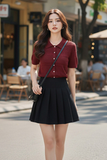 Áo thun dệt kim cổ polo màu đỏ đô