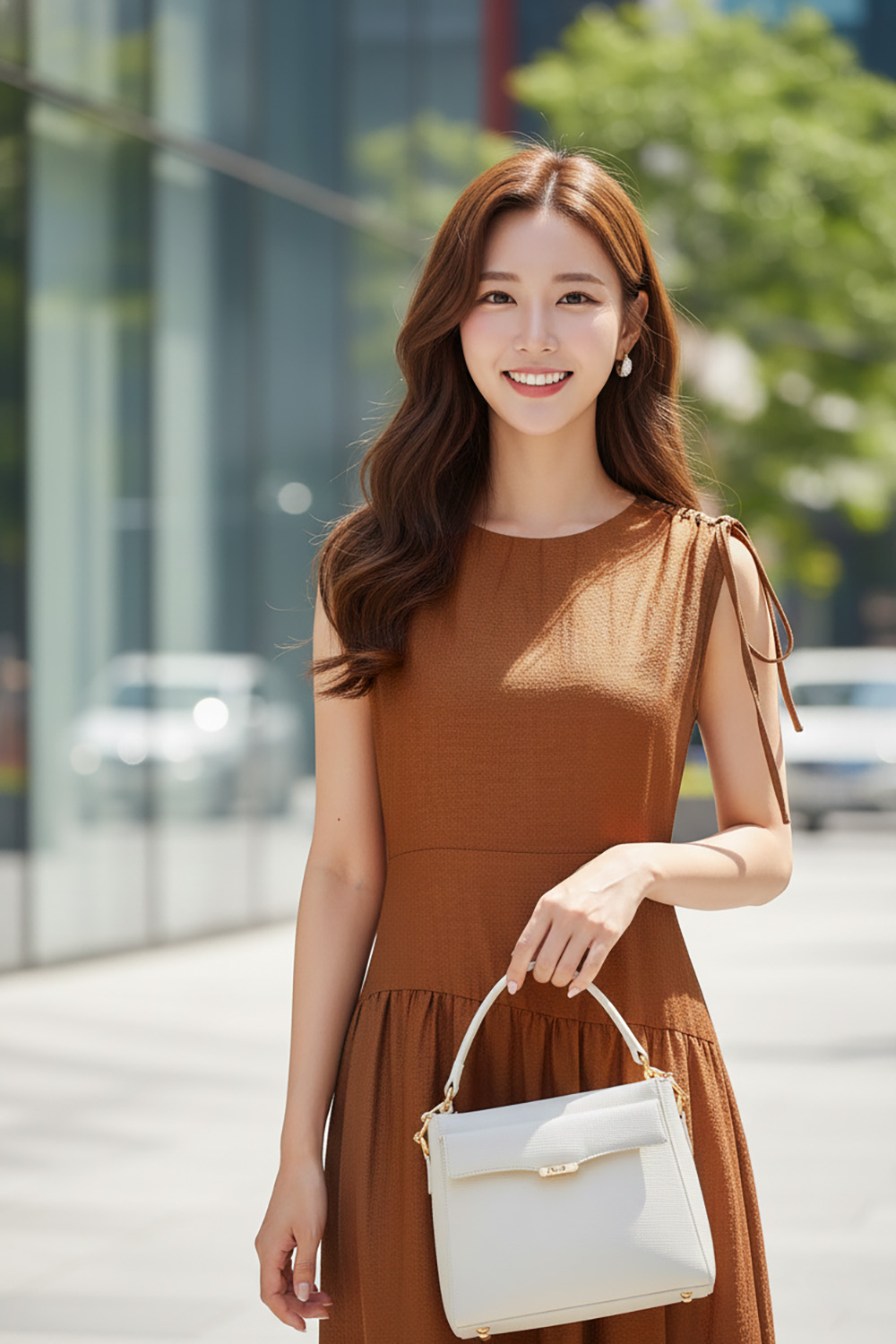 Đầm voan tơ dáng xòe nhấn eo