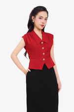 Áo công sở xếp ly vai màu đỏ