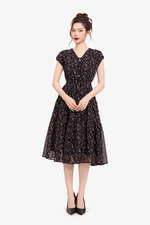 Đầm hoa nhí dáng xoè eo bo chun