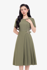 Đầm công sở chữ A xếp ly một bên