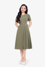 Đầm công sở chữ A xếp ly một bên