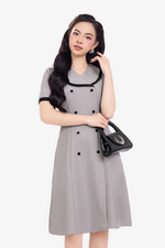 Đầm chữ A xòe công sở cổ sen phối viền đen