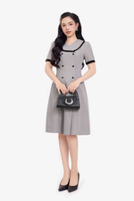 Đầm chữ A xòe công sở cổ sen phối viền đen