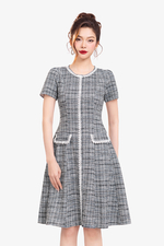 Đầm tweed dáng chữ A viền ren