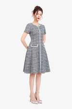 Đầm tweed dáng chữ A viền ren