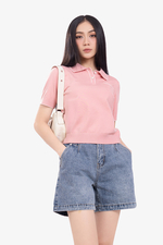 Quần đùi jean ống rộng màu xanh