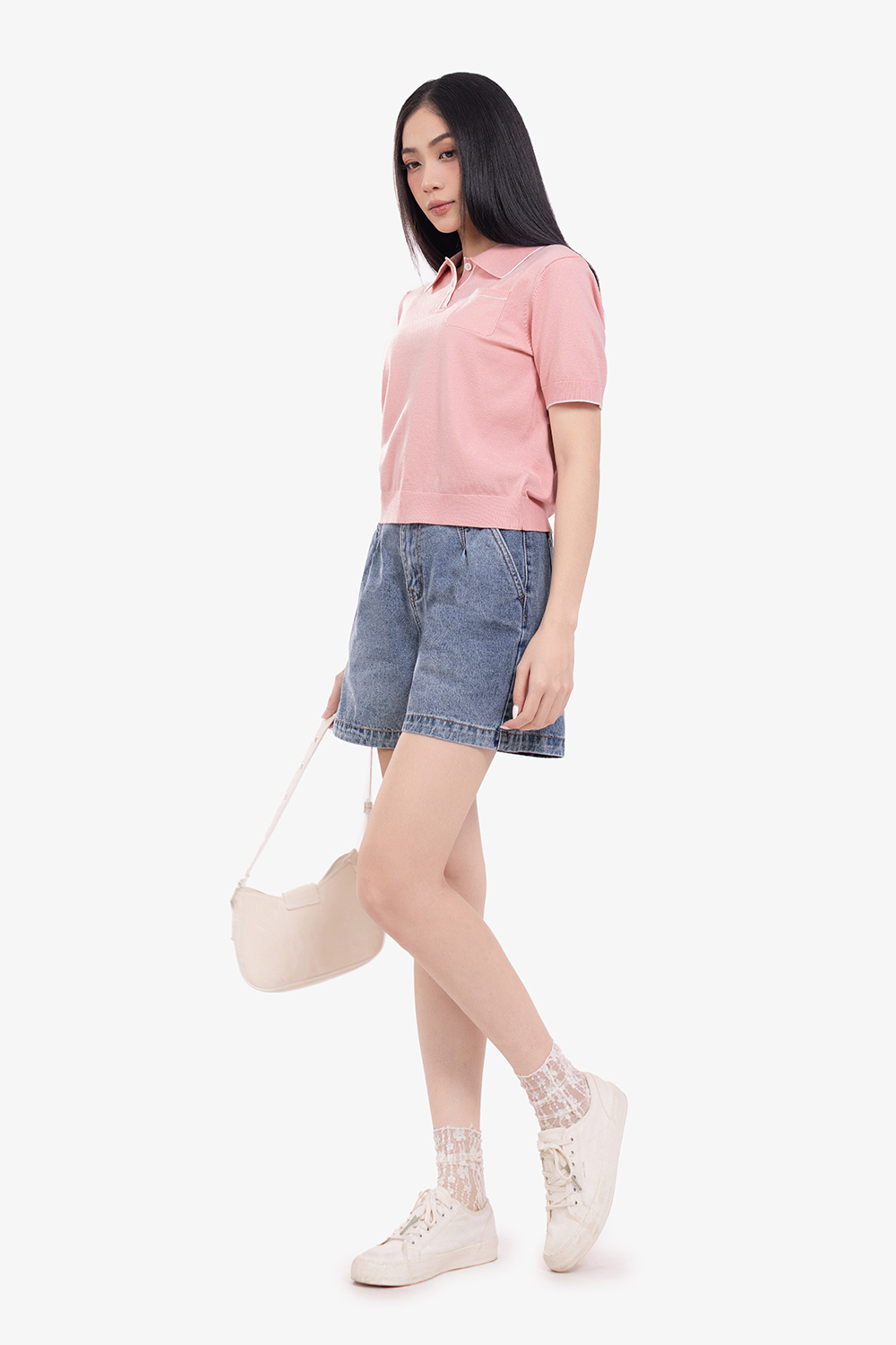 Quần đùi jean ống rộng màu xanh