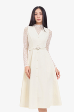 Áo ren trắng dáng ôm cổ tròn tay dài