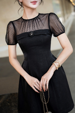 Đầm đen dự tiệc phối lưới dáng chữ A